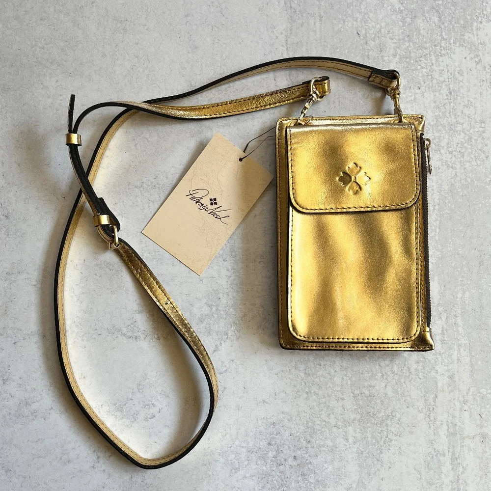 Patricia Nash Chiavella Phone Crossbody Leather Bag in Greek Gold RFID Security - Picture 1 of 12